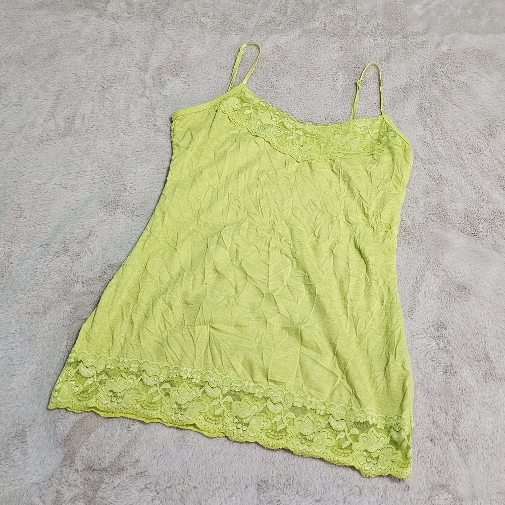 Maurices Lime Green Lace Trim Crinkle Cami Tank Top